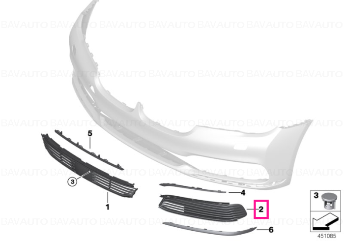 51117486845 - Grille, air inlet, partly closed, left BASIS - Original BMW