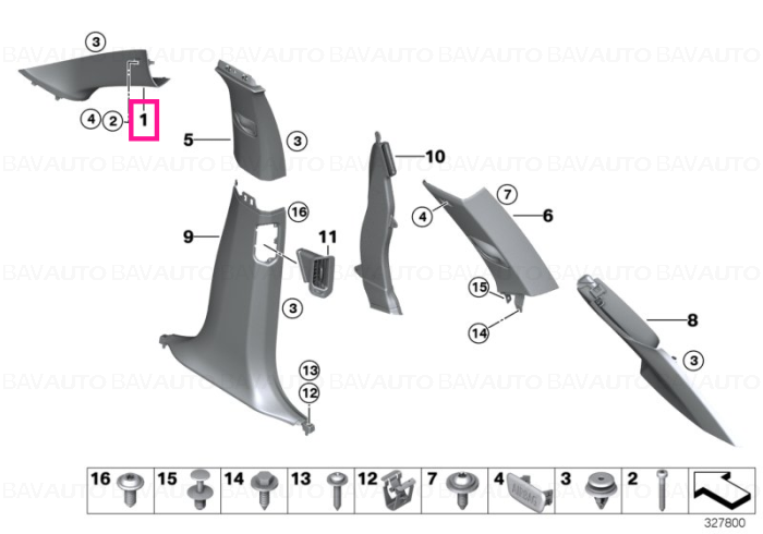 51437329388 - Cover, column A right GRAU            - Original BMW