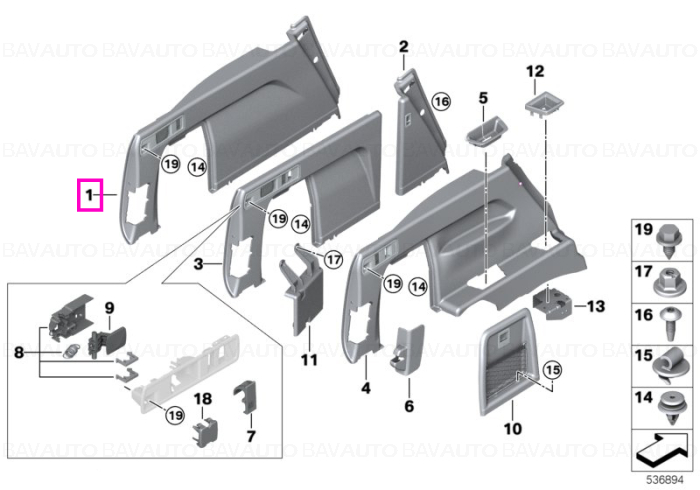 Capitonaj interior portabgaj, dreapta, negru - BMW X5 G05 F95 M