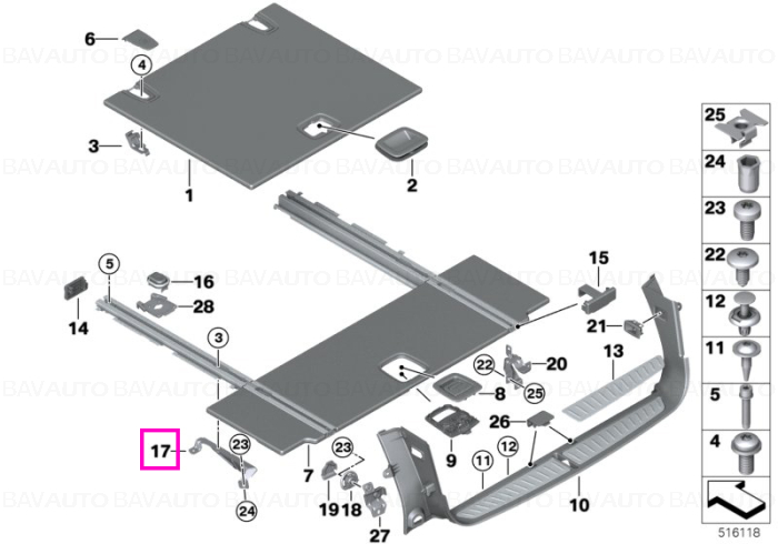 51477403760 -  Suport sina ancorare, stanga, portbagaj - BMW Seria 5 G31	 - Original BMW