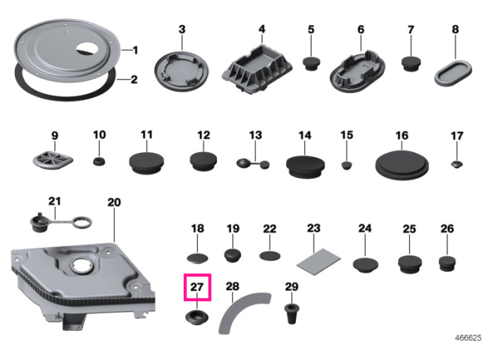 Ornament acoperire orificii D=14,5mm - BMW Seria 3, Seria 4, Seria 5, Seria 7, iX3, X3, X4, X5, X6, X7, XM, Z4 - Mini Cabrio F57, Clubman F54, Countryman F60, F55, F56