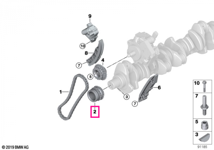 Pinion arbore cotit - BMW Seria 3 E90 E91 E92 E93, Seria 5 E60 E61, Seria 6 E63 E64, Seria 7 E65 E66, X3 E83, X5 E70, X6 E71