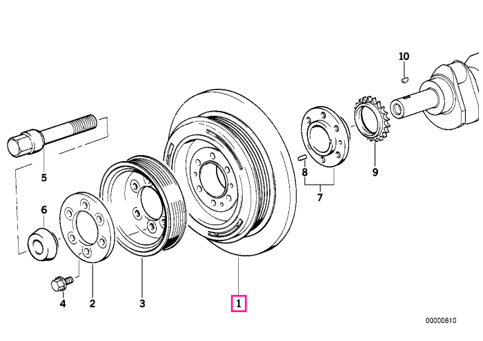 Fulie vibrochen (arbore cotit) - BMW Seria 3 E46, Seria 5 E34 E39, Seria 7 E38