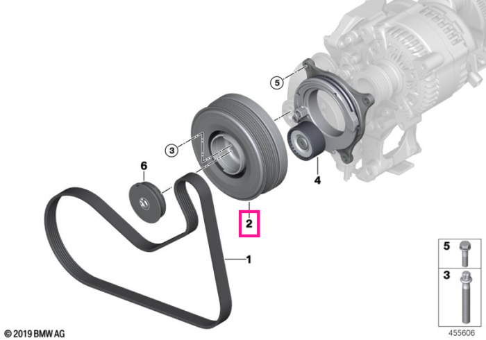 Fulie vibrochen (arbore cotit) - BMW Seria 1 F20 F21, Seria 2 F22 F23 G42, Seria 3 F30 F31 F34 F35 G20 G21 G28, Seria 4 G22 G23 G26, Seria 5 G30 G31, Seria 6 G32, Seria 7 G11 G12, X3 G01 G08, X4 G02