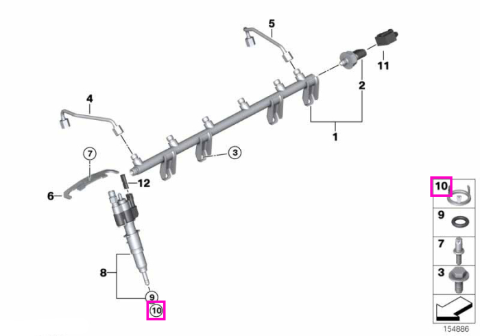 Suport / Element decuplare injector - BMW Seria 1 E81 E82 E87 E88, Seria 3 E90 E91 E92 E93, Seria 5 E60 E61 F07 F10 F11, Seria E63 E64 F12 F13, Seria 7 F01 F02 F04, X5 E70, X6 E71 E72, Z4 E89