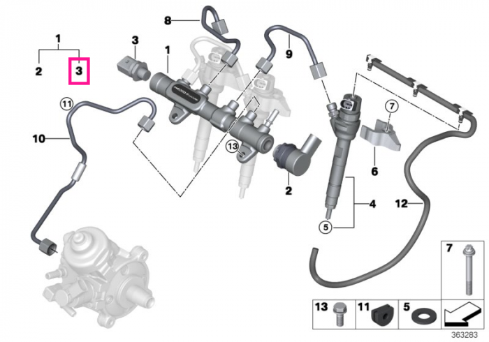 Senzor presiune combustibil - BMW Seria 1 F40, Seria 2 F44 F45 F46 G42, Seria 3 G20 G21 G28, Seria 4 G22 G23 G26, Seria 5 G30 G31, Seria 6 G32, Seria 7 G11 G12, X1 F48, X2 F39, X3 G01, X4 G02, X5 G05, X6 G06, X7 G07 - Mini F57, F54, F60, F55, F56