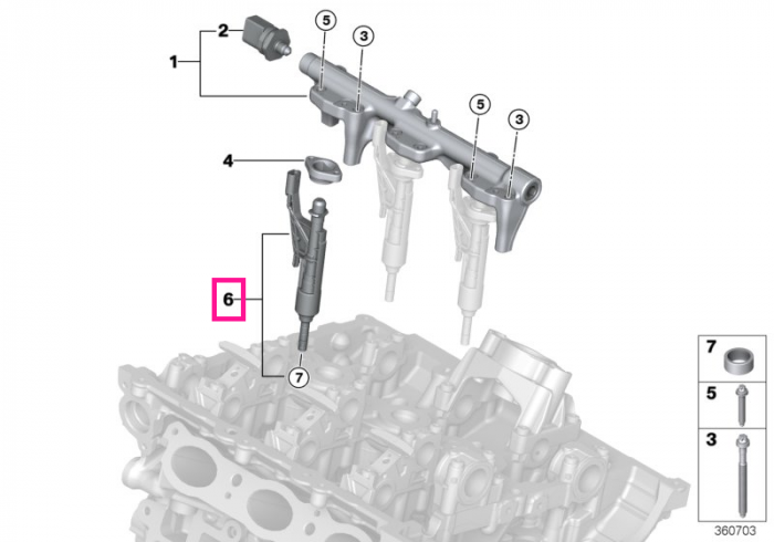 Injector - BMW Seria 1 F20 F21 F52, Seria 2 F22 F23 F45 F46, Seria 3 F30 F31 F34 F35 G20, Seria 4 F32 F33 F36 G22 G26, Seria 5 G30 G31 G38, Seria 6 G32, Seria 7 G11 G12, i8 I12 I15, X1 F48 F49, X2 F39, X3 G01 G08, X4 G02 - Mini F57, F54, F60, F55, F56