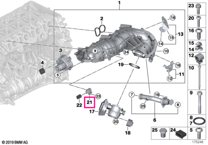 Senzor presiune supraalimentare - BMW Seria 1 E81 E82 E87 E88 F20 F21, Seria 2 F22, Seria 3 E90 E91 E92 E93 F30 F31 F34, Seria 4 F32 F33 F36, Seria 5 E60 E61 F07 F10 F11, Seria 6 F06 F12 F13, Seria 7 F01 F02, X1, X3, X4, X5, X6 - Mini