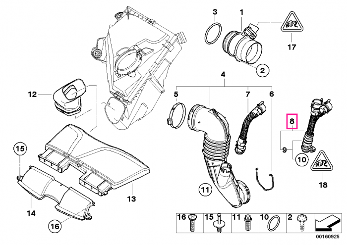 Furtun aerisire, cu element incalzire - BMW Seria 3 F30 F31 F34, Seria 4 F32 F33 F36, Seria 5 F07 F10 F11, Seria 6 F06 F12 F13, Seria 7 F01 F02, X1 E84, X3 F25, X4 F26, X5 E70 F15, X6 E71 F16