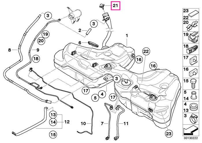 Buson canal alimentare combustibil - BMW Seria 3 E90 E92, Seria 5 E60 E61 F18, Seria 6 E63 E64, Seria 7 F01 F02 F04, X1 E84 F49, X5 E70, X6 E71, Z4 E89 - Mini Cabrio R57, Clubman R55, Countryman R60, Coupe R58, Paceman R61, Roadster R59, R56