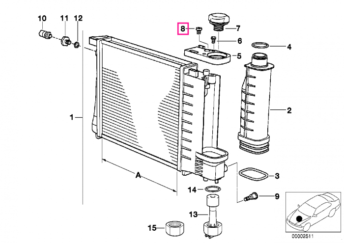 Surub/Supapa aerisire radiator - BMW Seria 1 E81 E82 E87 E88, Seria 3 E30 E36 E46 E90 E91 E92 E93, Seria 5 E34 E39 E60, Seria 7 E38, Seria 8 E31, X1 E84, X3 E83, X5 E53, Z3 E36, Z4 E85 E86, Z8 E52 - Mini Cabrio R52, R50, R53