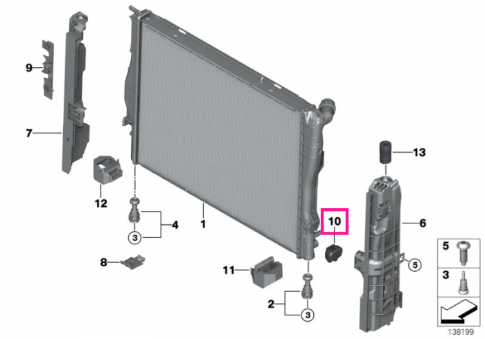 Tampon radiator - BMW Seria 1 E81 E82 E87 E88, Seria 3 E90 E91 E92 E93, X1 E84, Z4 E89