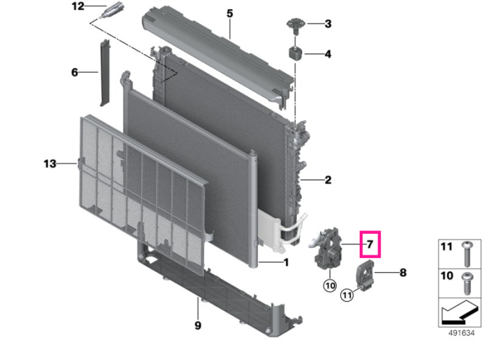  Suport radiator, dreapta, jos - BMW Seria 5 G30 G31 F90 M5, Seria 7 G11 G12, Seria 8 G14 G15 G16 F91 F92 F93 M8	