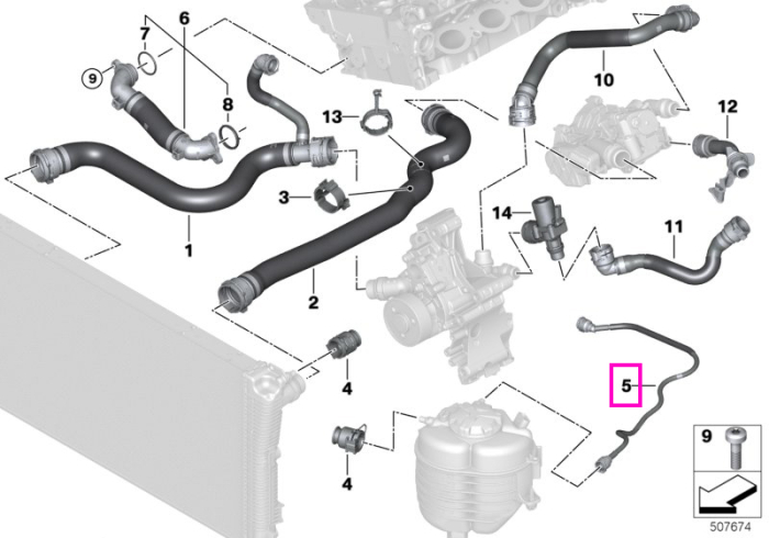 Conducta retur apa, de la chiulasa la vas expansiune - BMW Seria 2 G42, Seria 3 G20 G21 G28, Seria 4 G22 G23 G26