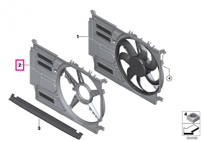 Carcasa ventilator radiator (200W-400W) - BMW Seria 1 F40 F52, Seria 2 F44 F45 F46, X1 F48, X2 F39 - Mini Cabrio F57, Clubman F54, Countryman F60, F55, F56