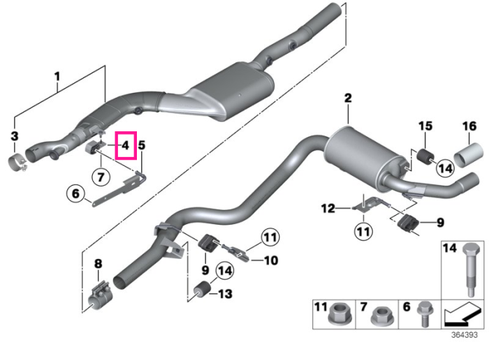 Element/Suport cauciuc sistem evacuare - BMW Seria 1 F20 F21, Seria 2 F22 F23, Seria 3 F30 F31, Seria 4 F32 F33 F36