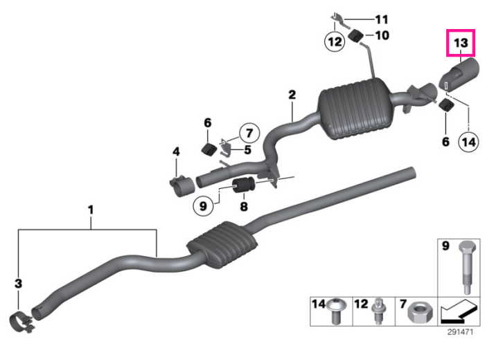 Ornament final evacuare, Negru, Cromat - BMW X1 E84