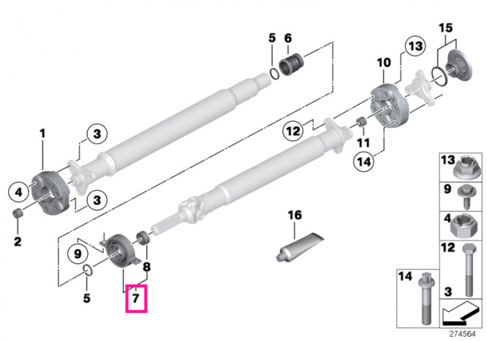  Suport central pentru arborele cardanic, aluminiu - BMW Seria 5 F07 F10 F11, Seria 6 F06 F12 F13, Seria 7 F01 F02 F04