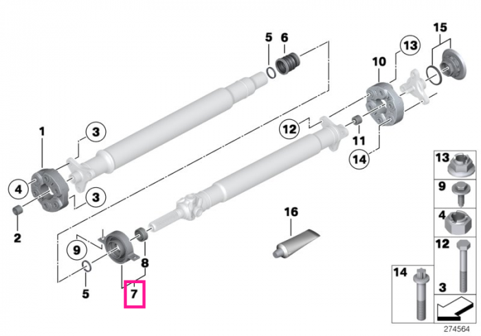 Suport central pentru arborele cardanic, aluminiu - BMW Seria 4 F32, Seria 5 F10 F11