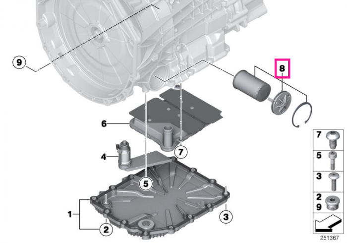 Filtru ulei transmisie, lateral, rotund, cutie de viteze cu dublu ambreiaj - BMW Seria 1 E82 E88, Seria 2 F87 M2, Seria 3 E90 E92 E93 F80 M3, Seria 4 F82 F83 M4, Seria 5 F10, Seria 6 F06 F12 F13, Z4 E89