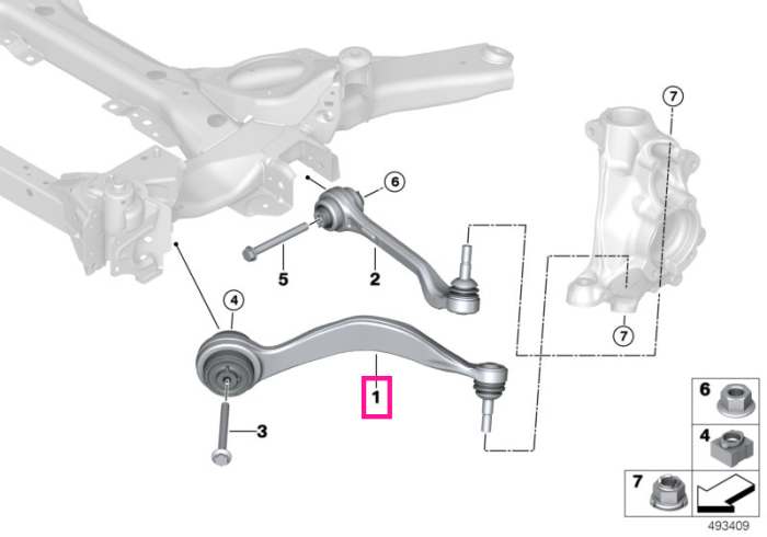 Brat suspensie roata cu bucsa, punte fata, stanga - BMW Seria 3 G20 G21, Seria 4 G22 G23 - pentru auto cu tractiune spate (RWD)