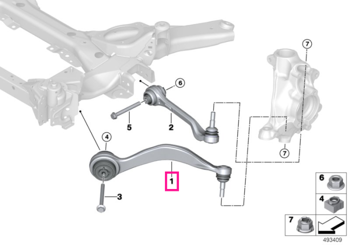  Brat suspensie roata cu bucsa, punte fata, dreapta - BMW Seria 3 G20 G21, Seria 4 G22 G23 - pentru auto cu tractiune spate (RWD)	