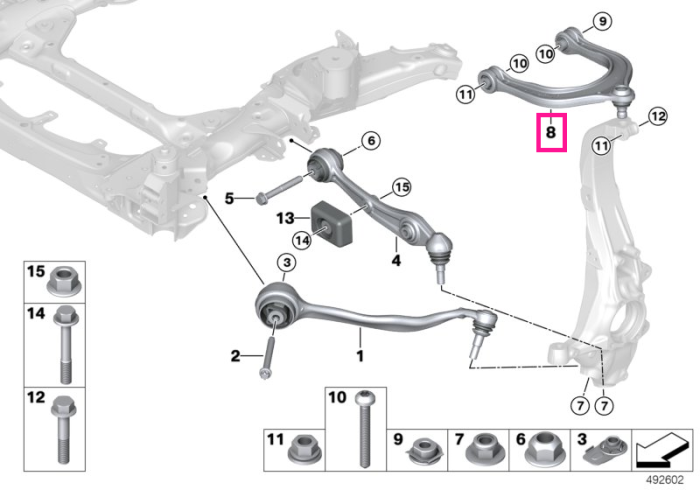 Brat oscilant superior cu bucsa cauciuc, punte față, stânga - BMW X5 G05, X6 G06