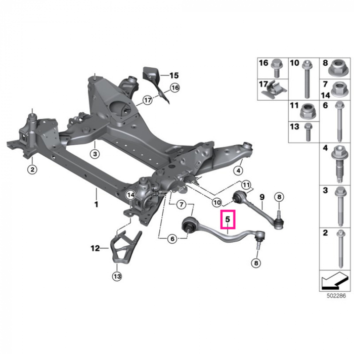 Brat suspensie roata, cu bucsa, punte fata, stanga - BMW iX3 G08 BEV, X3 G01 G08, X4 G02