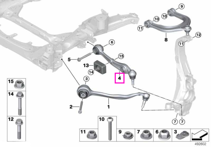  Brat superior suspensie cu bucsa cauciuc, punte fata, stanga - BMW X5 G05, X6 G06, X7 G07	