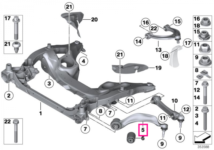 Brat suspensie cu bucsa cauciuc, punte fata, stanga - BMW Seria 5 F10 F11 F18, Seria 6 F06 F12 F14