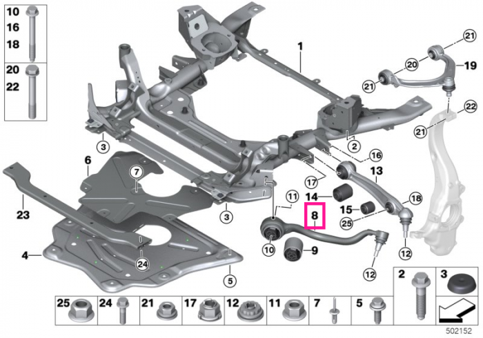 Brat suspensie cu bucsa cauciuc, punte fata, stanga - BMW X5 F15, X6 F16