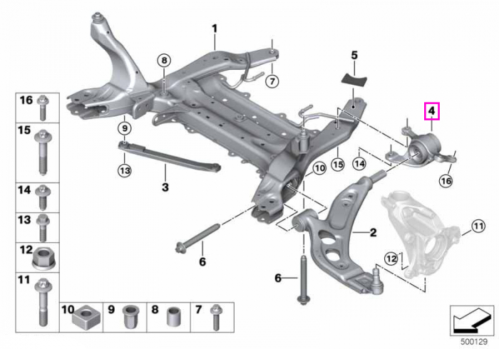  Suport articulatie cu bucsa din cauciuc dreapta (Suport trapez) - BMW Seria 1 F40 F52, Seria 2 F44 F45 F46, X1 F48 F49, X2 F39 - Mini Cabrio F57, Clubman F54, Countryman F60, F55, F56	