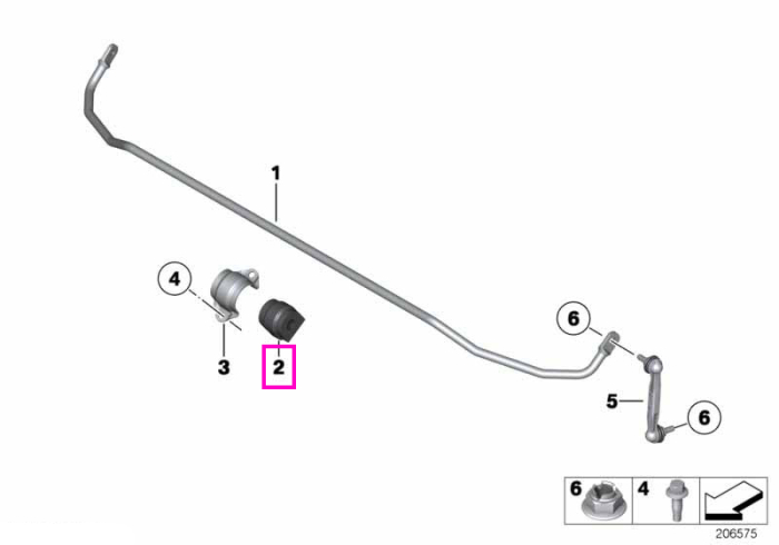 Bucsa cauciuc bara stabilizatoare, punte spate, D=14mm - BMW Seria 1 F20 F21, Seria 2 F22, Seria 3 F31 F34, Seria 4 F32 F33 F36