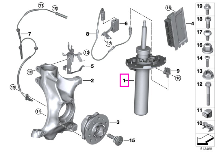 Amortizor fata stanga cu control electronic al amortizarii (EDC), tractiune integrala (AWD) - BMW Seria 3 G80 M3, Seria 4 G82 M4