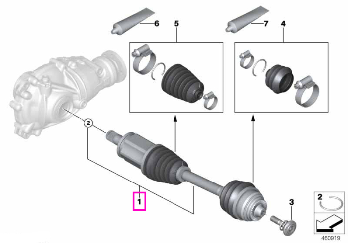 Planetara, punte fata, stanga (L=614 mm) - BMW Seria 7 G11 G12