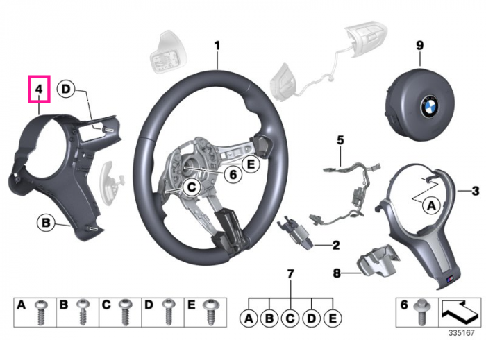 Capac/Ornament spate volan M Sport (padele) - BMW Seria 2 F87 M2, Seria 3 F80 M3, Seria 4 F82 F83 M4, Seria 5 F10, Seria 6 F06 F12 F13