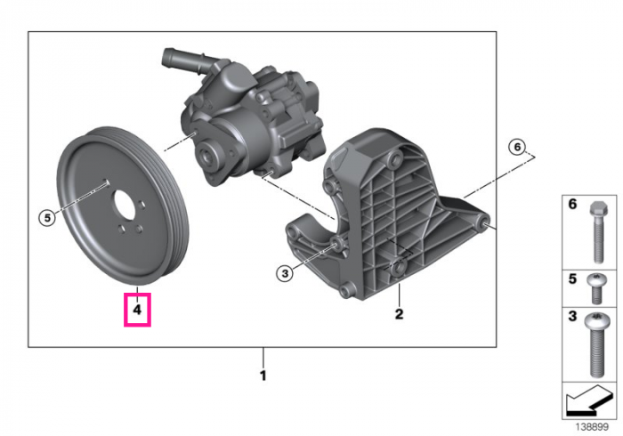 Fulie pompa servodirectie, D=138.3mm - BMW Seria 1 E87, Seria 3 E90 E91