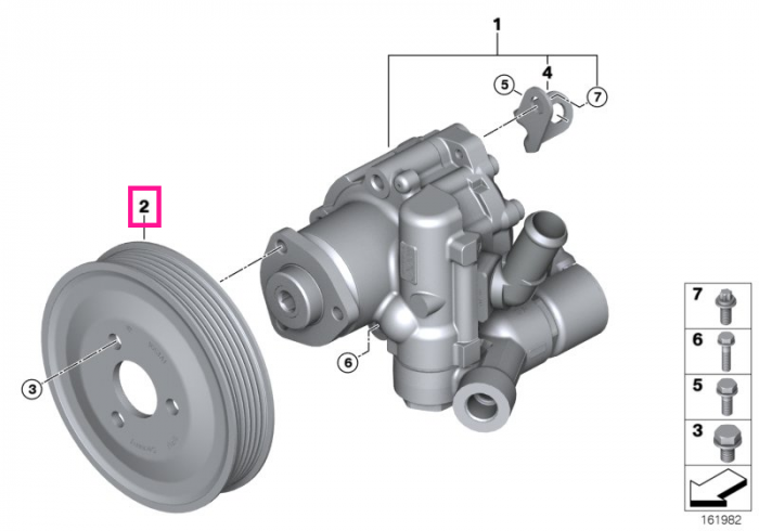 Fulie pompa servodirectie, D=125mm - BMW Seria 1 E81 E82 E87 E88, Seria 3 E90 E91 E92 E93, Seria 5 E60 E61, X1 E84, X3 E83