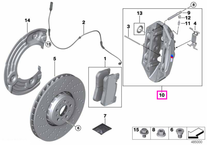 Ansamblu etrier, punte fata, stanga - BMW Seria 3 G80M3 G81M3, Seria 4 G82M4 G83M4