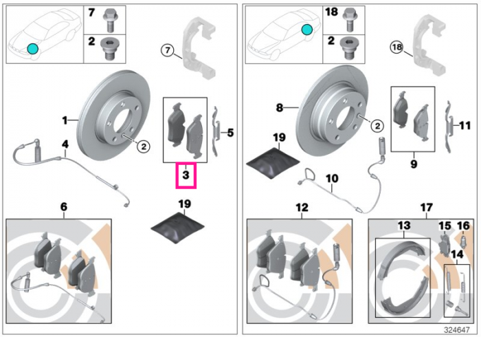 Set placute frana, punte fata, fara azbest - Seria 1 E87