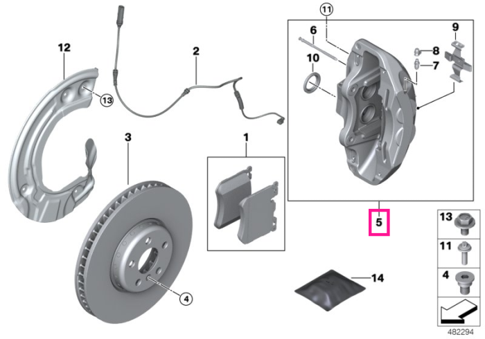 Etrier frana stanga, punte fata - BMW Seria 5 G30 G31 G38, Seria 6 G32, Seria 7 G11 G12, Seria 8 G14 G15 G16, iX I20