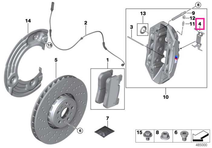 Siguranta placute frana, punte fata - BMW Seria 2 G87M2, Seria 3 G80M3 G81M3, Seria 4 G82M4 G83M4, Seria 5 F90M5 F91M5 F92M5 F93M5, X5 F95M, X6 F96M