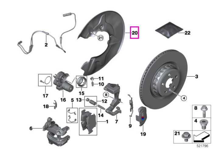  Protectie disc frana spate, dreapta - BMW Seria 5 G30 G31 G38 G60 G61 G68, Seria 6 G32 GT, Seria 7 G11 G12 G70, Seria 8 G14 G15 G16, iX I20, X3 G45, X5 G05 G18, X6 G06, X7 G07	