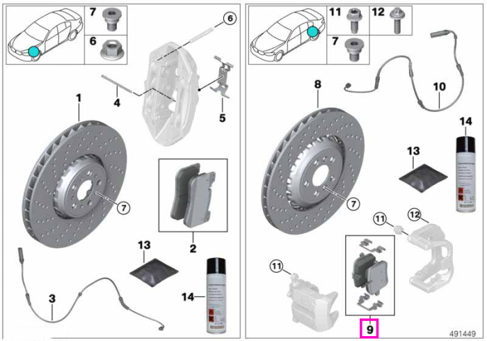 Set placute frana, punte spate - BMW Seria 2 G87M2, Seria 3 G80M3 G81M3, Seria 4 G82M4 G83M4