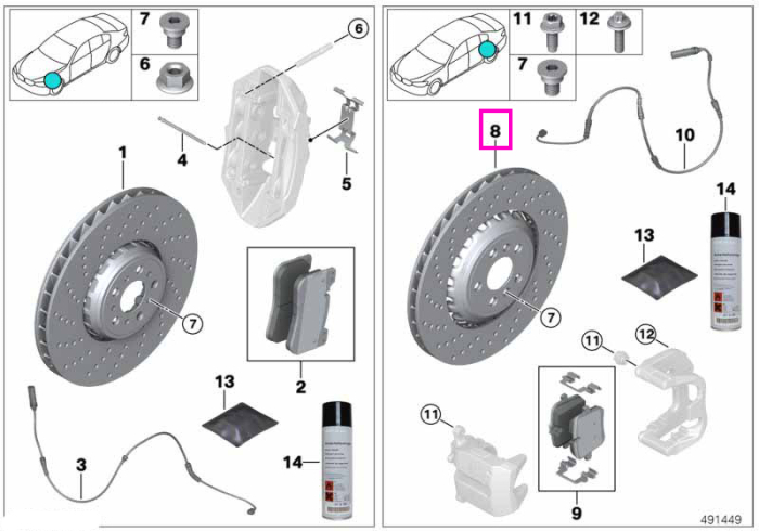 Disc frana carbon ceramic, ventilat, perforat, punte spate, stanga - BMW Seria 3 G80M3 G81M3, Seria 4 G82M4 G83M4