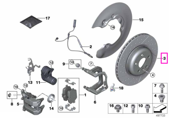 Disc frana ventilat si perforat, M Performance, punte spate, stanga, Ø345mm - BMW Seria 2 G42, Seria 3 G20 G21, Seria 4 G22 G23 G26