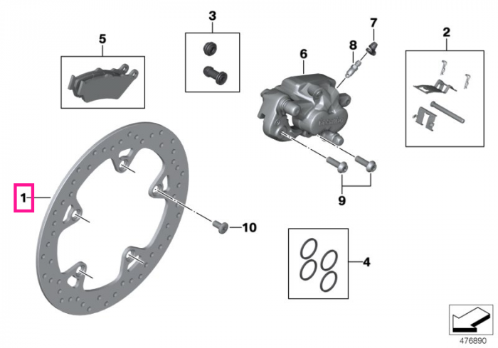 Disc frana, punte spate - BMW Motorrad K50 (R 1200 GS, R 1250 GS), K51 (R 1200 GS Adv., R 1250 GS Adv.), K52 (R 1200 RT, R 1250 RT), K53 (R 1200 R, R 1250 R), K54 (R 1200 RS, R 1250 RS)