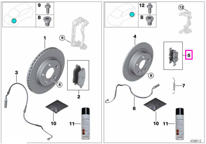 Set placute frana (HA), punte spate - BMW Seria 1 F52, Seria 2 F45 F46, i3 I01, X1 F48 F49, X2 F39 - Mini Clubman F54, Countryman F60, F56