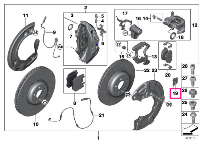 Set cleme etrier BMW Design "BMW M Performance", Rosu - BMW Seria 5 G30 G31, Seria 6 G32, Seria 7 G11 G12, Seria 8 G14 G15 G16, X5 G05, X6 G06