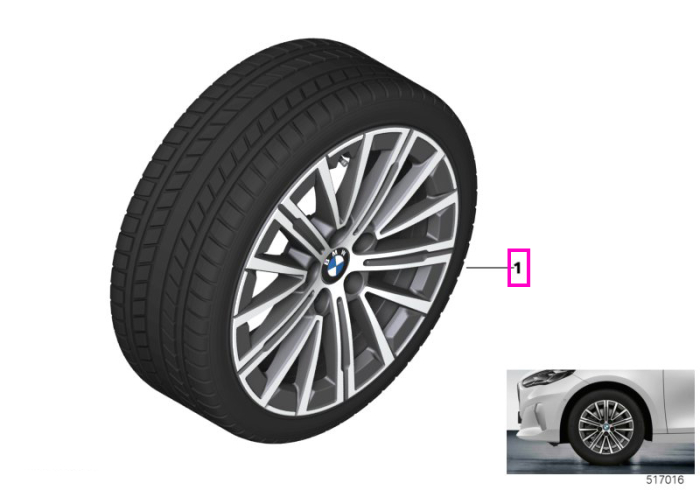 Roata completa de iarna - BMW V-Spoke 833 cu anvelopa Hankook Winter icept evo2 * (BMW) - 205/60R17 97H XL - Fara Runflat - BMW Seria 2 Active Tourer U06